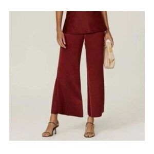 Vince High-Rise Wide-Leg Pull-On Pants Burbandy XL Satin Minimalist Luxury